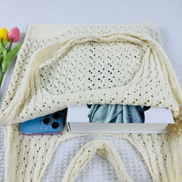 Polyester Mesh Crochet Beach Tote Bag for Summer Travel