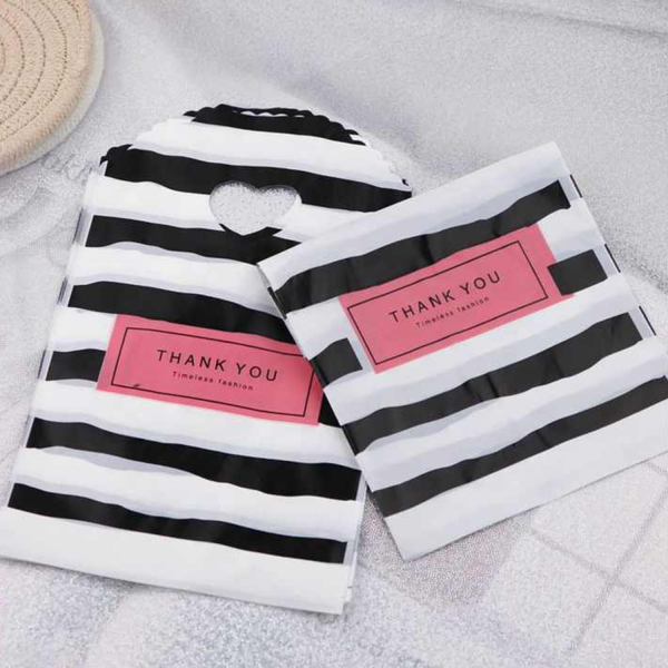 Striped PE Shopping Bag w/ Handle