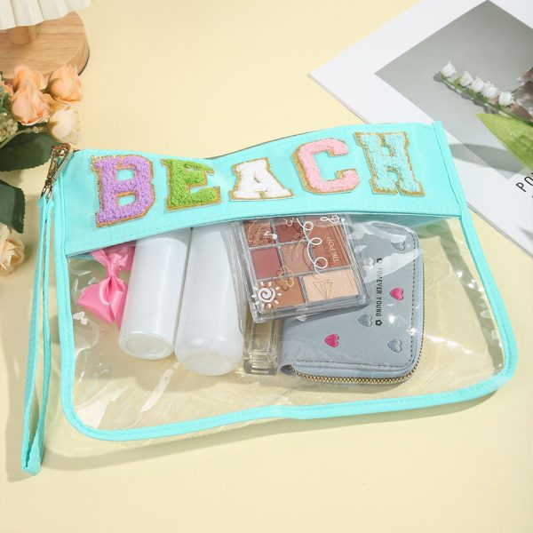 Waterproof Chenille Letter Clear PVC Cosmetic Bag