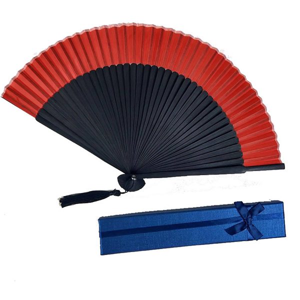 Retro Style Red Black Hand Held Bamboo Folding Fan