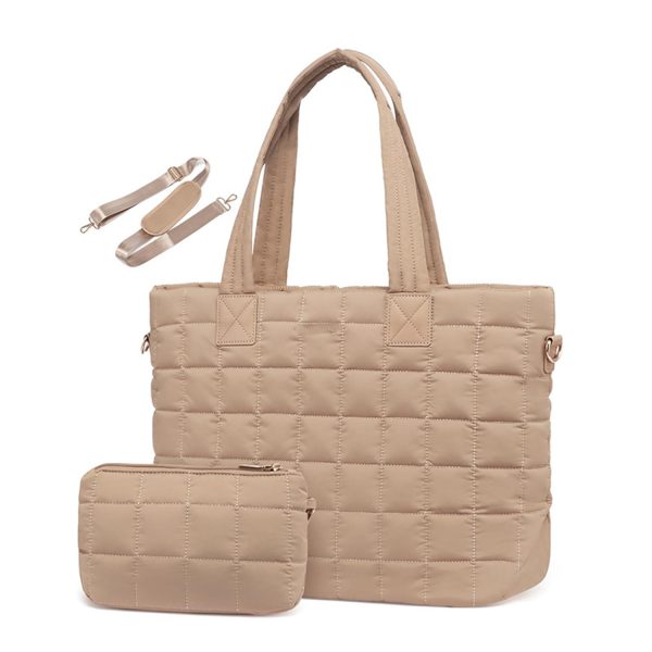Quilted Nylon Crossbody Tote Bag w/ Mini Pouch