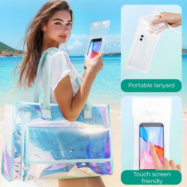 Holographic PVC Waterproof Beach Tote Bag w/ Phone Pouch