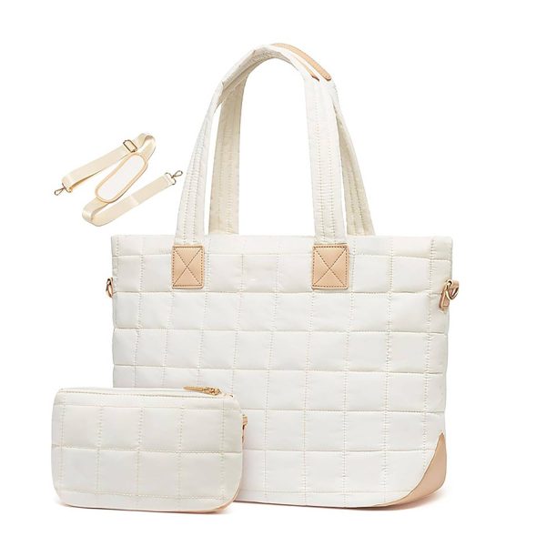 Quilted Nylon Crossbody Tote Bag w/ Mini Pouch