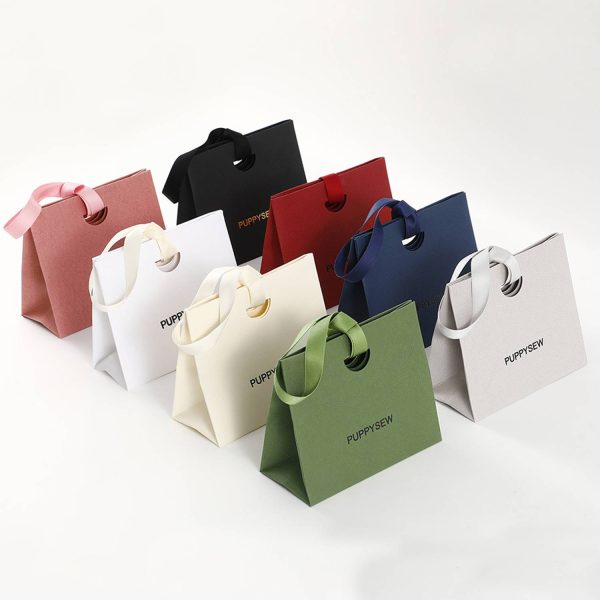 Colorful Paper Gift Tote Bags W/ Handheld Ribbon