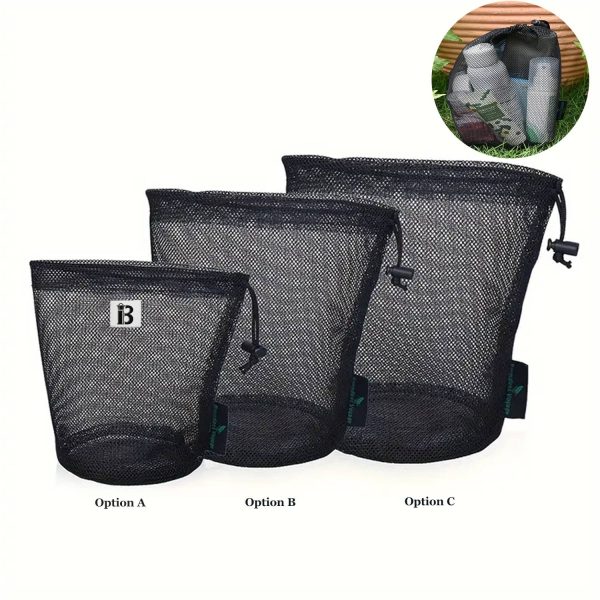 Large-capacity black nylon mesh drawstring storage bag