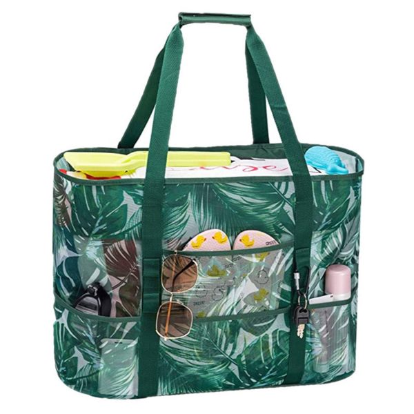 Large Mesh Nylon Beach Tote Bag w/ Pockets for Travel