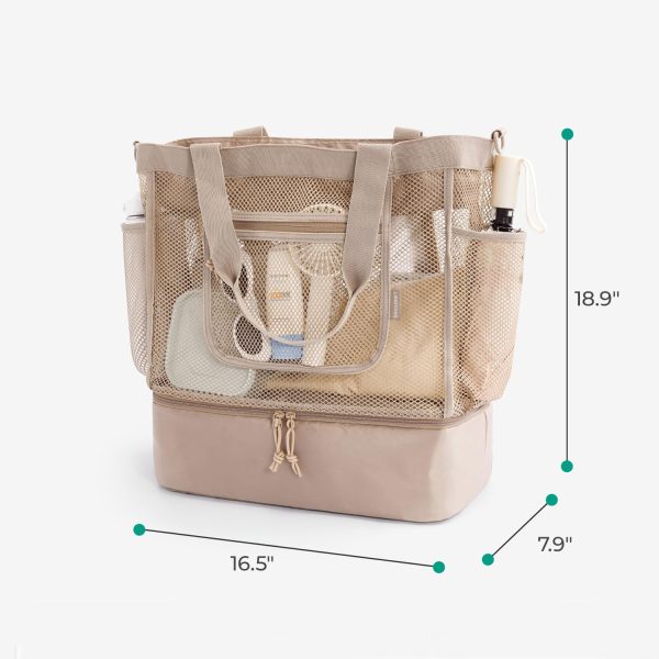 14L Cooler Compartment Nylon Mesh Beach Tote Bag