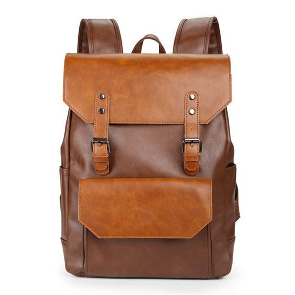 PU Weekend Travel Vintage Laptop Bookbag Backpack for Men