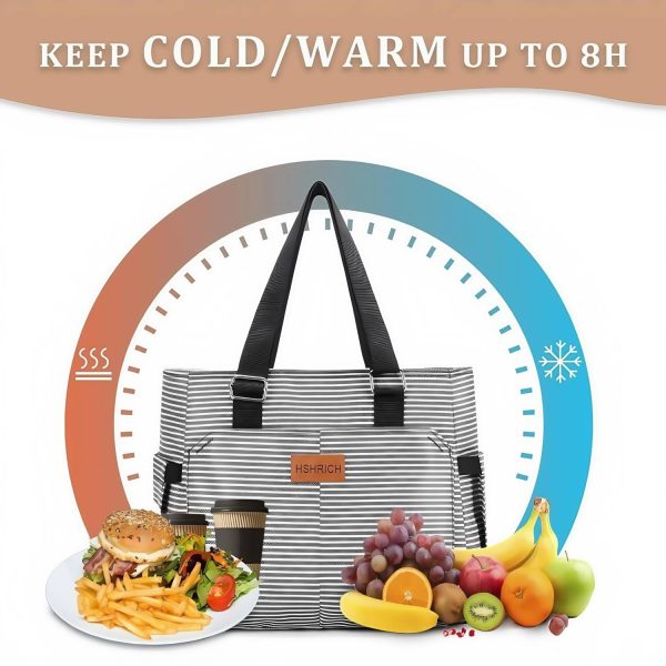 9L Oxford Insulated Cooler Lunch Bag w/ Pockets for Office