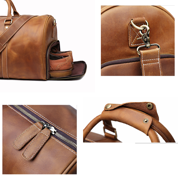 Genuine Leather Sport Gym Duffle Travel Bag
