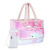 Holographic PVC Waterproof Beach Tote Bag w/ Phone Pouch