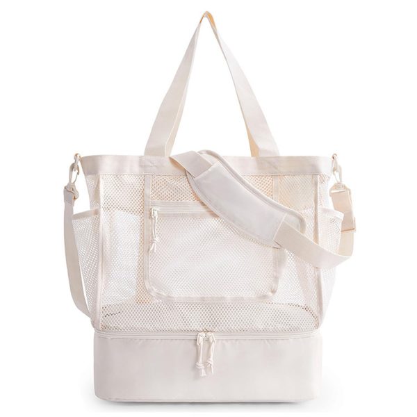14L Cooler Compartment Nylon Mesh Beach Tote Bag