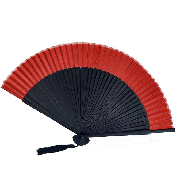 Retro Style Red Black Hand Held Bamboo Folding Fan