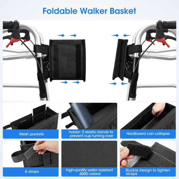 Foldable Oxford Walker Storage Bag w/ Mesh Pockets