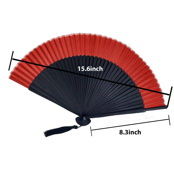 Retro Style Red Black Hand Held Bamboo Folding Fan