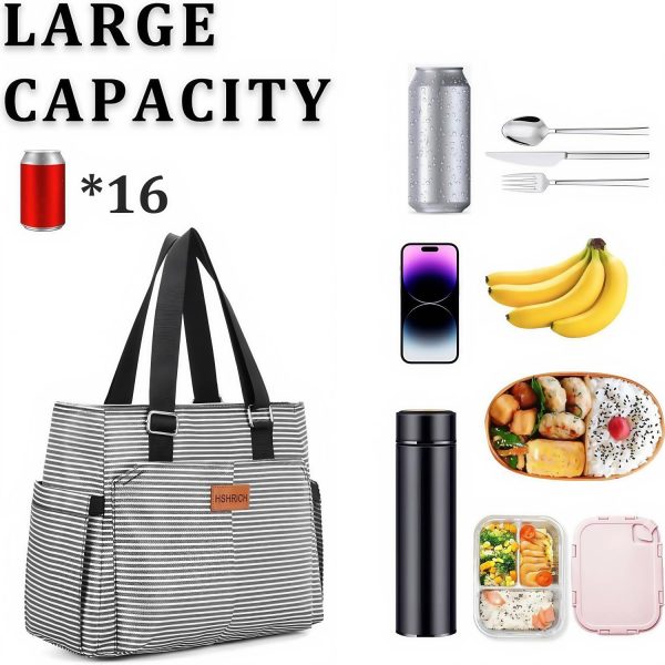 9L Oxford Insulated Cooler Lunch Bag w/ Pockets for Office