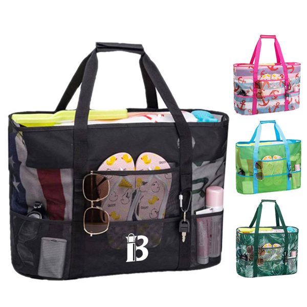 Large Mesh Nylon Beach Tote Bag w/ Pockets for Travel