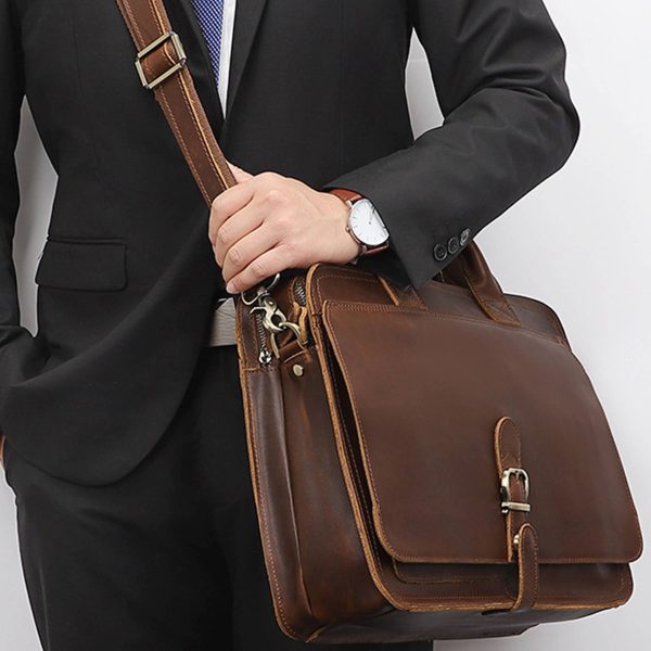 Leather Briefcase for Men Computer Bag Laptop Waterproof