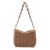 Straw Woven Shoulder Bag Handbag w/ Chain for Beach Travel