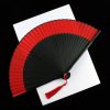 Retro Style Red Black Hand Held Bamboo Folding Fan