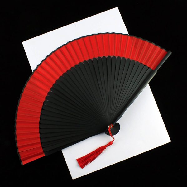 Retro Style Red Black Hand Held Bamboo Folding Fan