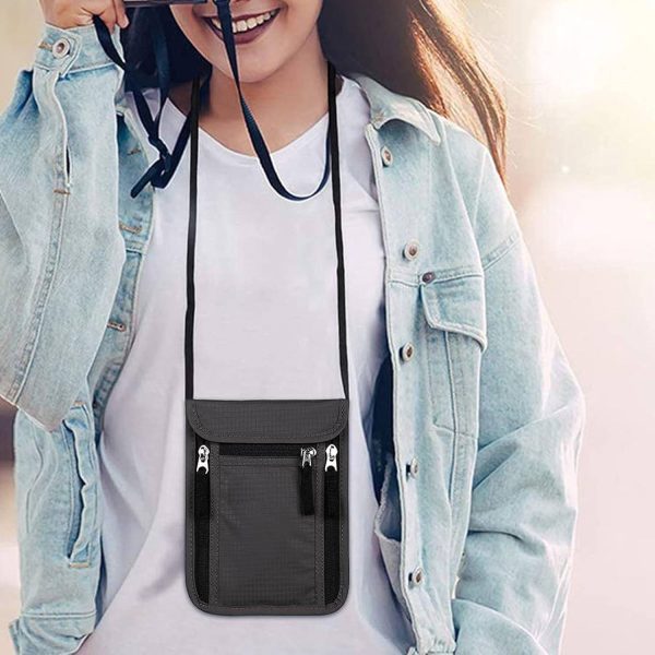 Travel Canvas Neck Wallet w/ RFID Blocking Passport Holder