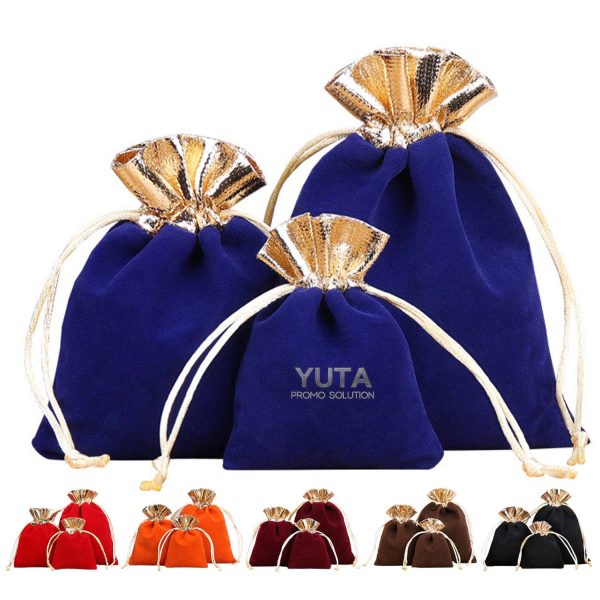Velvet Two Tone Drawstring Jewelry Pouch