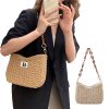 Straw Woven Shoulder Bag Handbag w/ Chain for Beach Travel