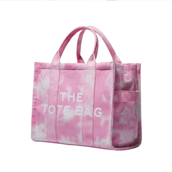 Dyed And Printed Canvas Tote Bag With Zipper Pocket
