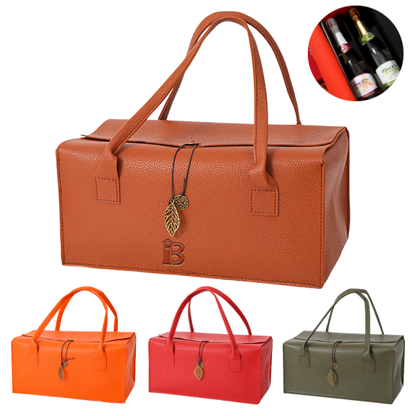 PU Leather Wine Gift Tote Bag w/ Pendant