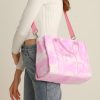 Dyed And Printed Canvas Tote Bag With Zipper Pocket