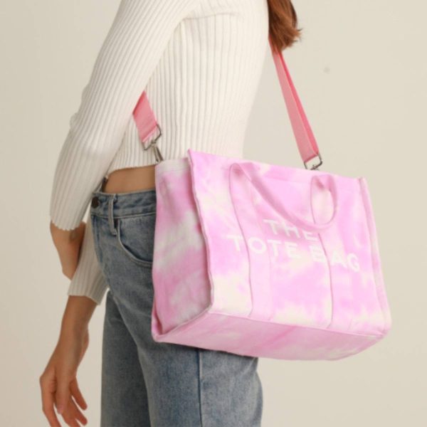 Dyed And Printed Canvas Tote Bag With Zipper Pocket