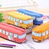 Cartoon City Bus Pencil Pouch Large Canvas Zipper Bag