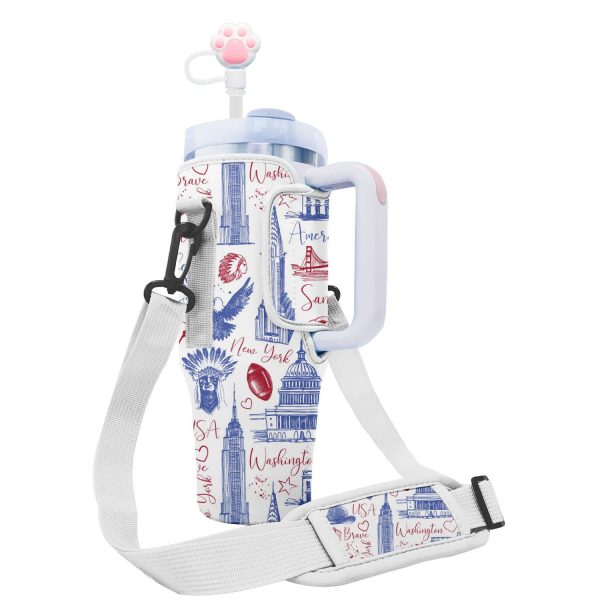 Neoprene water cup cover with adjustable shoulder strap