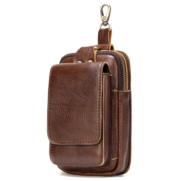 Mens Genuine Leather Mobile Phone Waist Bag