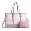 Waterproof PU Leather Laptop Tote Bag w/ Wallet