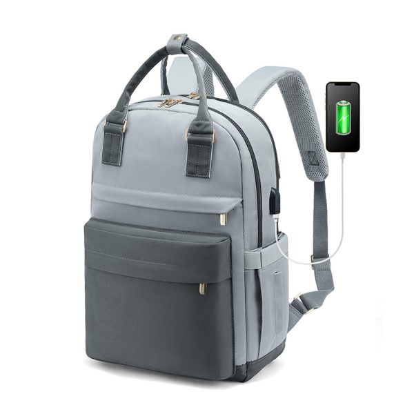 Waterproof Polyester USB Laptop Backpack w/ Luggage Strap