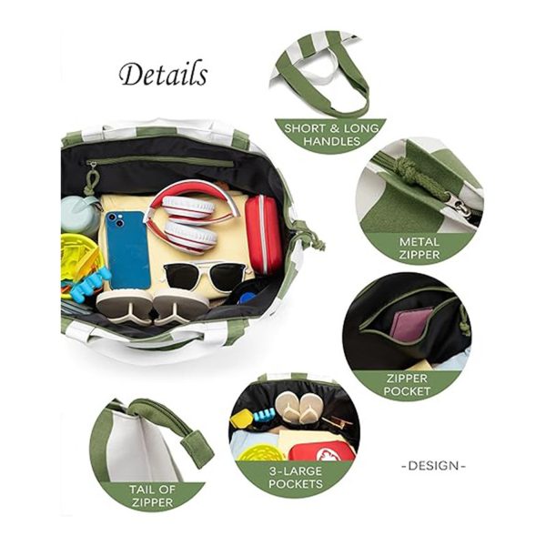 50L Large Capacity Canvas Zipper Beach Tote Bag