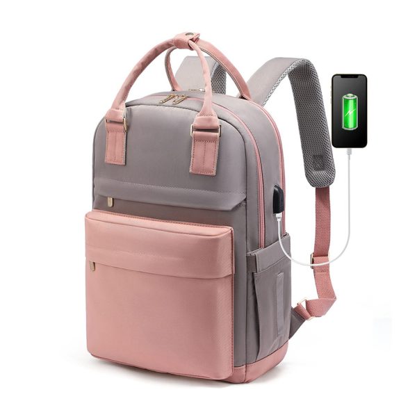 Waterproof Polyester USB Laptop Backpack w/ Luggage Strap