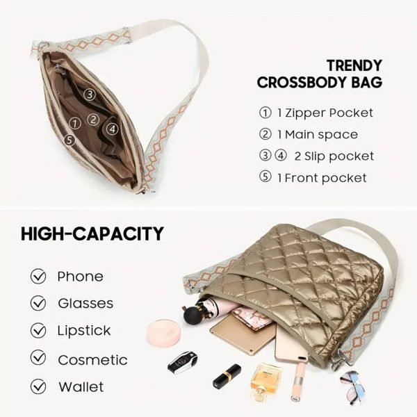 Lightweight Quilted Puffer Nylon Crossbody Bag