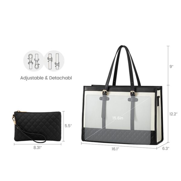 Waterproof PU Leather Laptop Tote Bag w/ Wallet