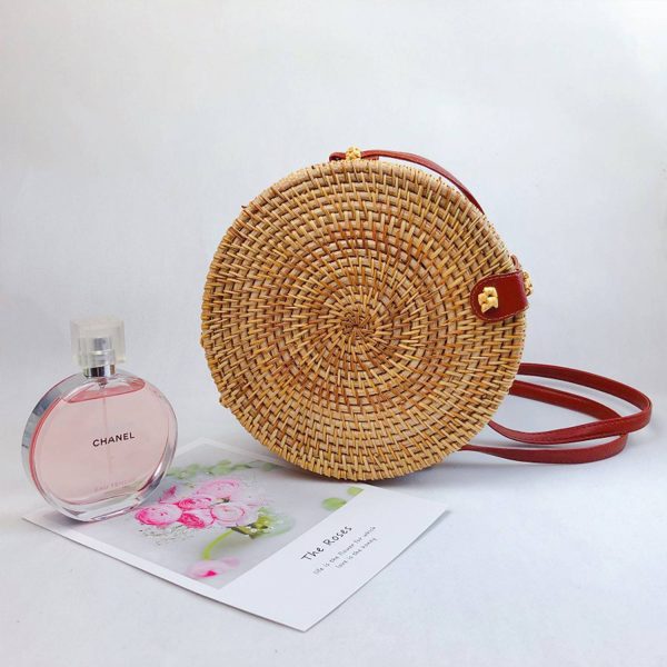 Handmade Round Rattan Crossbody Bag