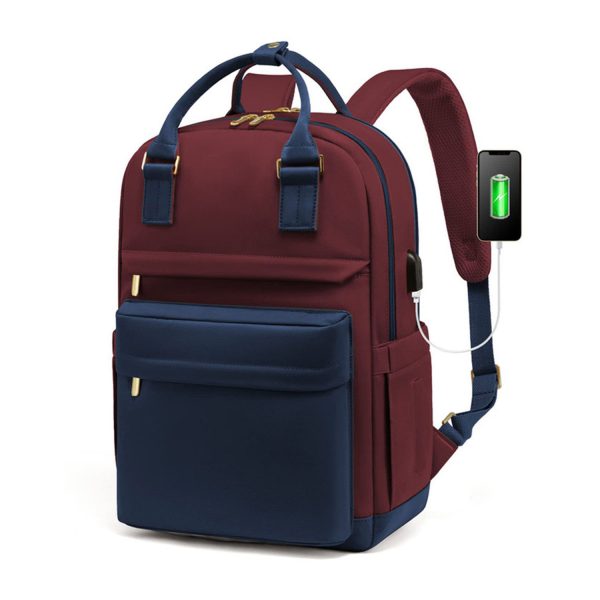 Waterproof Polyester USB Laptop Backpack w/ Luggage Strap