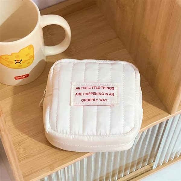 Mini Cloth Quilted Puffy Square Cosmetic Pouch