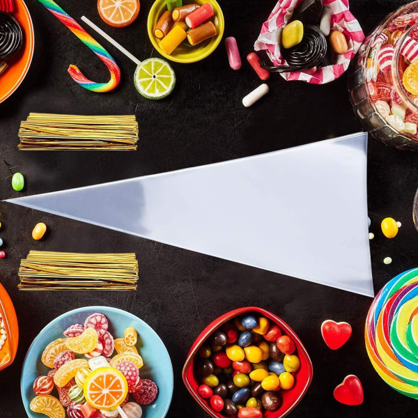 100PCS Clear Cone Shaped Plastic Treat Bags