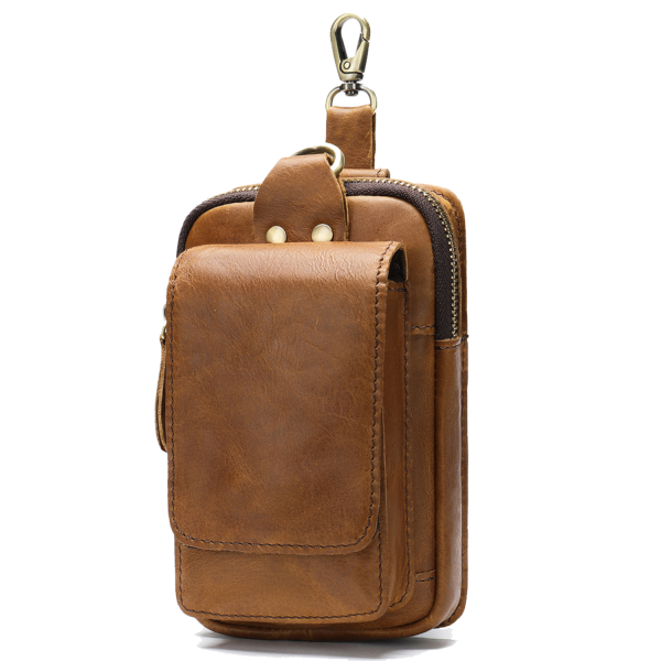 Mens Genuine Leather Mobile Phone Waist Bag