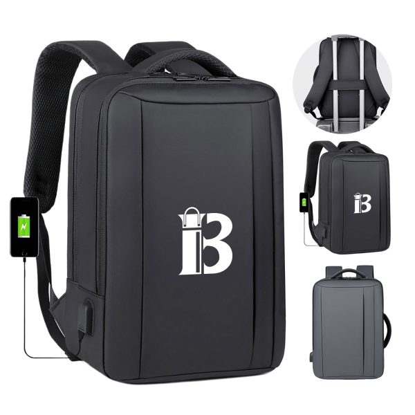 Waterproof Polyester Travel Backpack w/ USB Charging Port