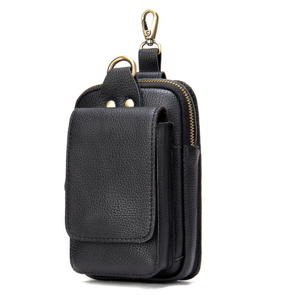 Mens Genuine Leather Mobile Phone Waist Bag
