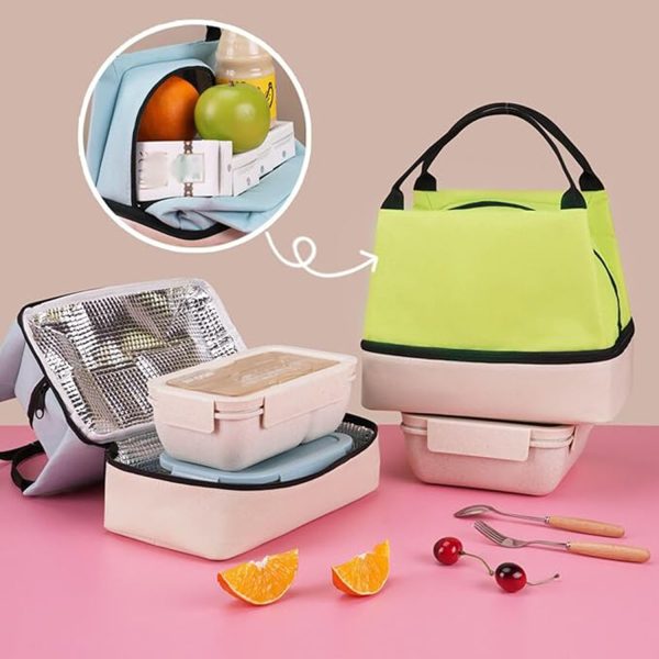 Two Tone Dual Layer Oxford Insulated Lunch Bag