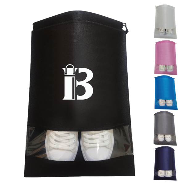Dustproof Non Woven Drawstring Shoe Bags w/ Clear Window